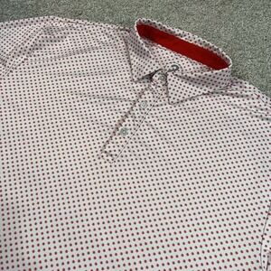 2GG Apparel Golf Polo Mens XL White Performance Stretch Geometric Polka Dot